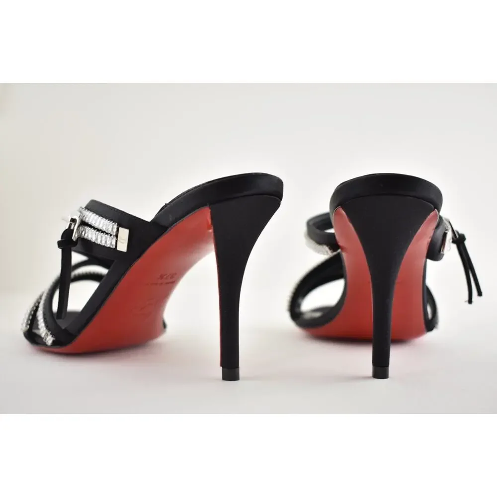 Christian Louboutin Merylzip Strass 80 Black Crystal Sandal Mule Heel Pump 41